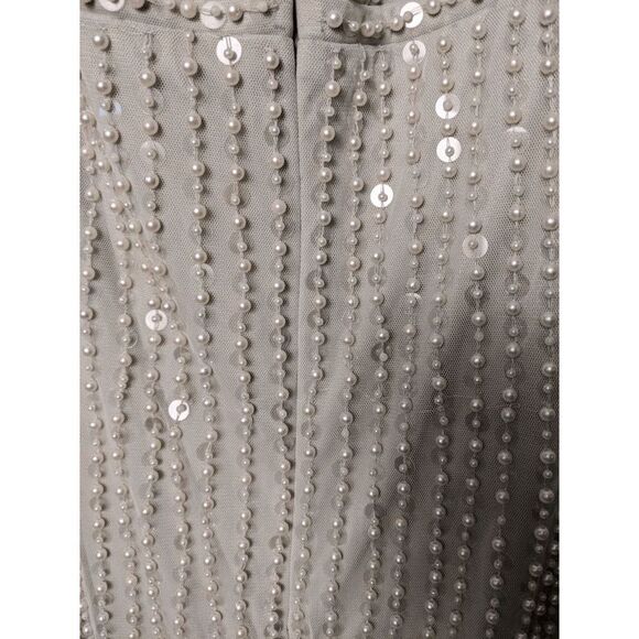 NWT Mac Duggal Women’s One Shoulder Beaded Maxi Dress Silver Size 6 - Picture 10 of 11